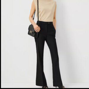 ANN TAYLOR LINEN TWILL BLEND BLACK TAB TROUSER CUFFED PANTS NWOT 10
